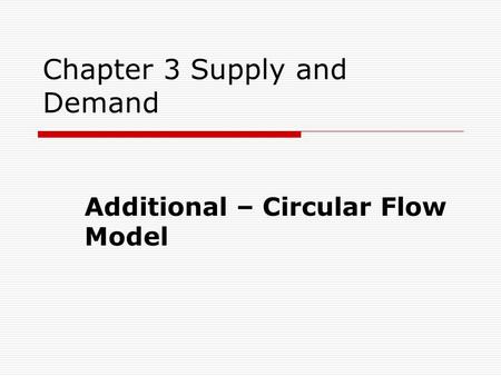Chapter 3 Supply and Demand Additional – Circular Flow Model.