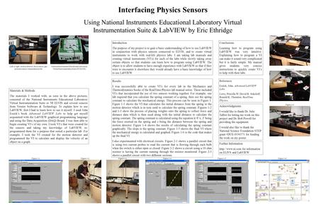 Interfacing Physics Sensors Using National Instruments Educational Laboratory Virtual Instrumentation Suite & LabVIEW by Eric Ethridge Left to right: motion.