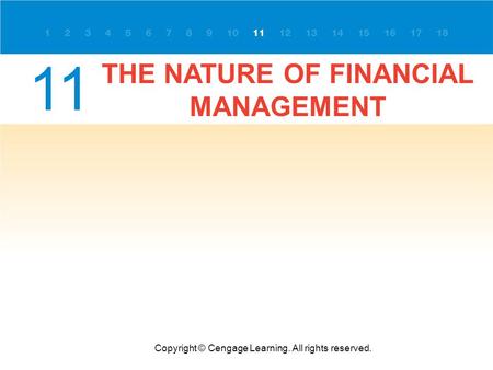 THE NATURE OF FINANCIAL MANAGEMENT Copyright © Cengage Learning. All rights reserved. 11.