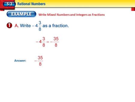 Write Mixed Numbers and Integers as Fractions Answer: