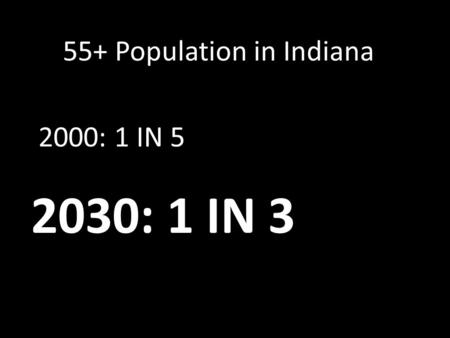 2030: 1 IN 3 2000: 1 IN 5 55+ Population in Indiana.