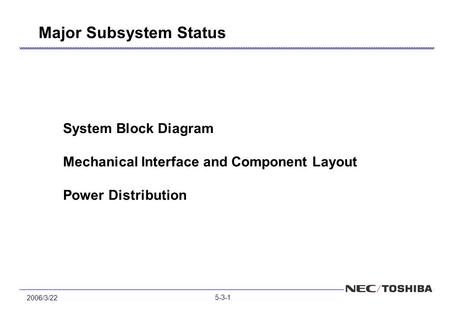 2006/3/22 5-3-1 System Block Diagram Mechanical Interface and Component Layout Power Distribution Major Subsystem Status.