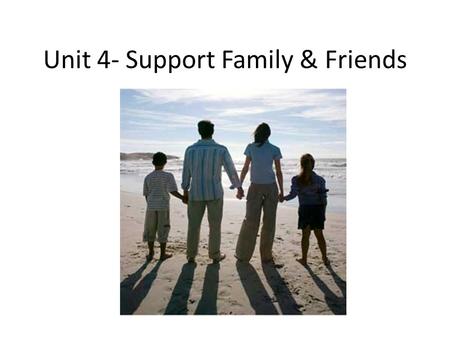 Unit 4- Support Family & Friends. Ch. 13- The Challenge of Change Change process 1.Denial 2.Resistance 3.Acceptance 4.Transition 5.Commitment – Reactions.