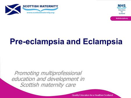 Quality Education for a Healthier Scotland Multidisciplinary Pre-eclampsia and Eclampsia Promoting multiprofessional education and development in Scottish.
