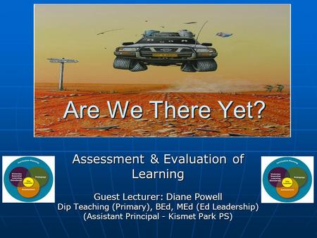 Assessment & Evaluation of Learning Guest Lecturer: Diane Powell Dip Teaching (Primary), BEd, MEd (Ed Leadership) (Assistant Principal - Kismet Park PS)
