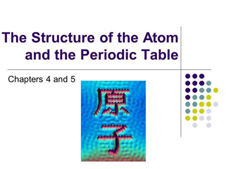 The Structure of the Atom and the Periodic Table Chapters 4 and 5.
