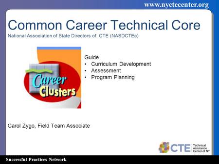 Successful Practices Network www.nyctecenter.org Common Career Technical Core National Association of State Directors of CTE (NASDCTEc) Carol Zygo, Field.