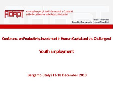 Conference on Productivity, Investment in Human Capital and the Challenge of Youth Employment Bergamo (Italy) 13-18 December 2010.