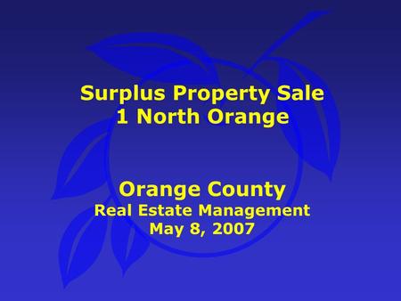 Surplus Property Sale 1 North Orange Orange County Real Estate Management May 8, 2007.