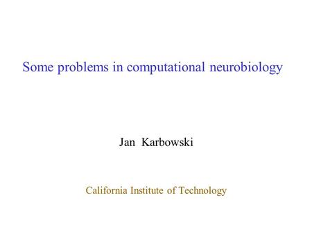Some problems in computational neurobiology Jan Karbowski California Institute of Technology.