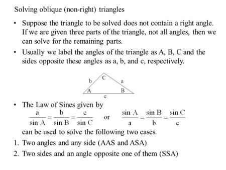 Solving oblique (non-right) triangles