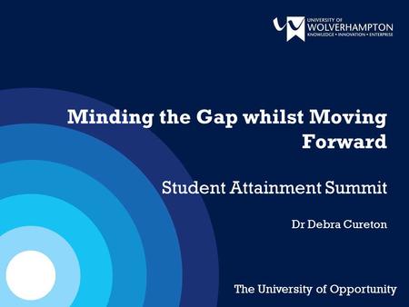 Minding the Gap whilst Moving Forward Student Attainment Summit Dr Debra Cureton The University of Opportunity.