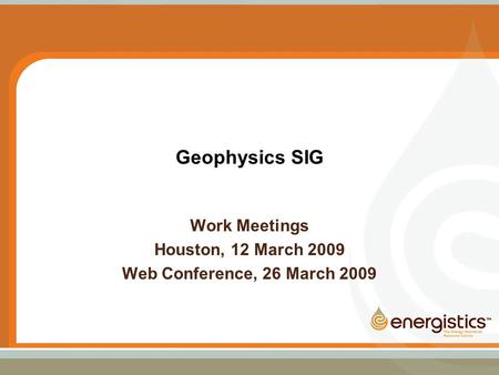Geophysics SIG Work Meetings Houston, 12 March 2009 Web Conference, 26 March 2009.