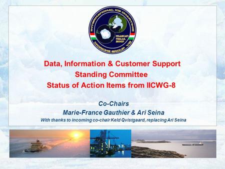 Data, Information & Customer Support Standing Committee Status of Action Items from IICWG-8 Co-Chairs Marie-France Gauthier & Ari Seina With thanks to.