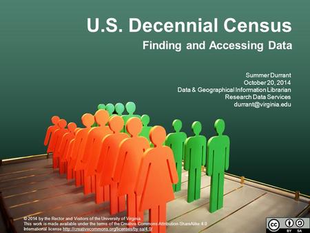 U.S. Decennial Census Finding and Accessing Data Summer Durrant October 20, 2014 Data & Geographical Information Librarian Research Data Services