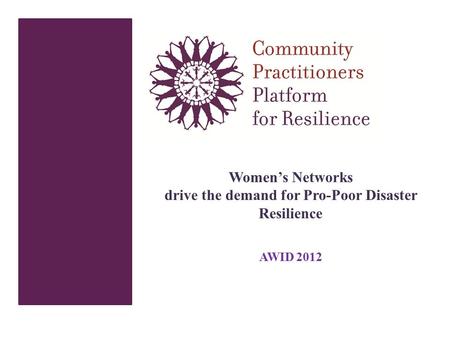 Women’s Networks drive the demand for Pro-Poor Disaster Resilience AWID 2012.