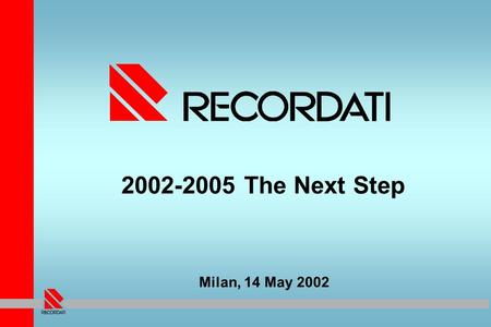 Milan, 14 May 2002 2002-2005 The Next Step. 2001 IMPORTANT EVENTS Lercanidipine:Lercanidipine: successful launch in France NDA filed in the USA a new.