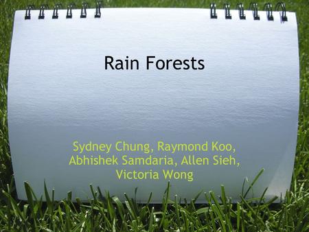 Rain Forests Sydney Chung, Raymond Koo, Abhishek Samdaria, Allen Sieh, Victoria Wong.
