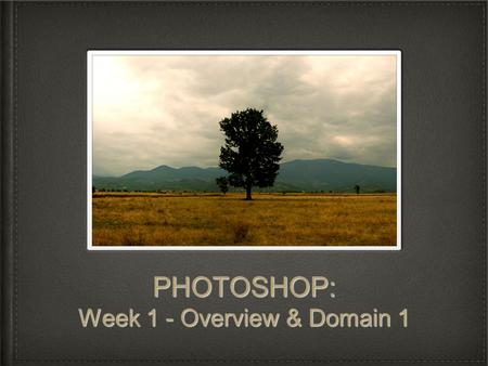 PHOTOSHOP: Week 1 - Overview & Domain 1. Domain 1 Objectives: Setting Project Requirements Identify the purpose, audience, and audience needs for preparing.