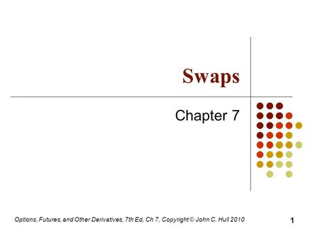 Options, Futures, and Other Derivatives, 7th Ed, Ch 7, Copyright © John C. Hull 2010 Swaps Chapter 7 1.