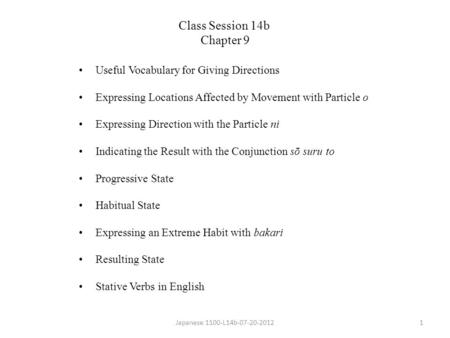 Class Session 14b Chapter 9 Useful Vocabulary for Giving Directions