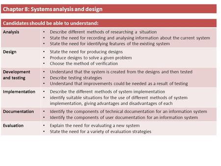 Chapter 8: Systems analysis and design