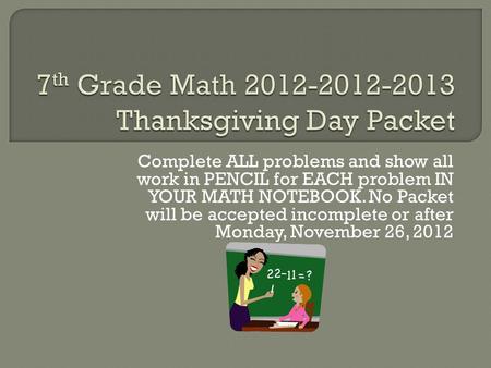 7th Grade Math Thanksgiving Day Packet