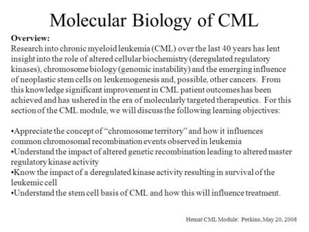 Molecular Biology of CML