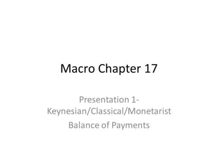 Presentation 1- Keynesian/Classical/Monetarist Balance of Payments
