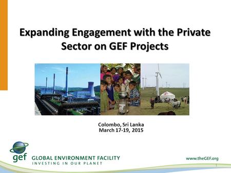 Expanding Engagement with the Private Sector on GEF Projects 1 Colombo, Sri Lanka March 17-19, 2015.