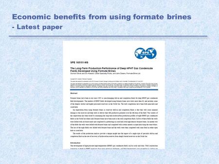Economic benefits from using formate brines - Latest paper.