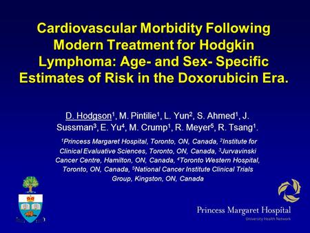 Cardiovascular Morbidity Following Modern Treatment for Hodgkin Lymphoma: Age- and Sex- Specific Estimates of Risk in the Doxorubicin Era. D. Hodgson 1,