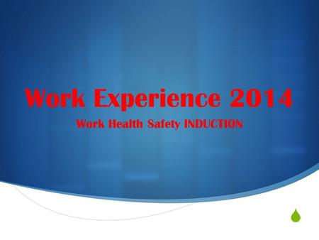  Work Experience 2014 Work Health Safety INDUCTION.