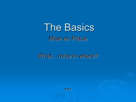 Mise en Place What…mice in where? ***