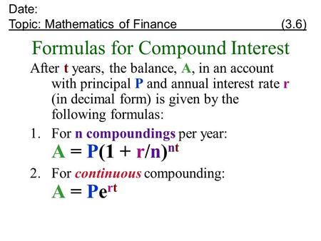 Formulas for Compound Interest
