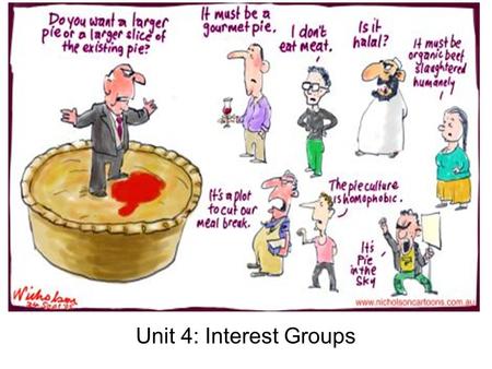 Unit 4: Interest Groups. I. What are Interest Groups? A. An organized group that tries to influence public policy. The change in policy is aimed at helping.