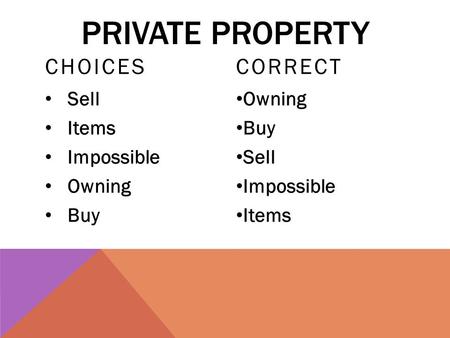 PRIVATE PROPERTY CHOICES Sell Items Impossible Owning Buy CORRECT Owning Buy Sell Impossible Items.