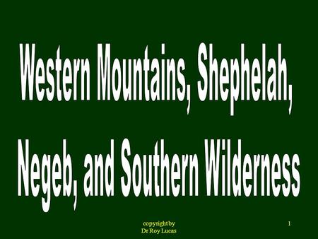 Copyright by Dr Roy Lucas 1. copyright by Dr Roy Lucas 2 Western Mountains, Shephelah, Negeb, and Southern Wilderness Herodium Judean Hills.