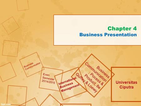 Chapter 4 Business Presentation Universitas Ciputra Business Communication : Pocess & Product, 8e Guffey & Loewy Business Communication Even Semester 2014/2015.