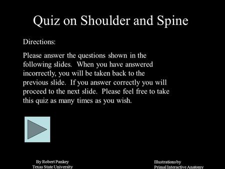Illustrations by Primal Interactive Anatomy By Robert Pankey Texas State University Quiz on Shoulder and Spine Directions: Please answer the questions.