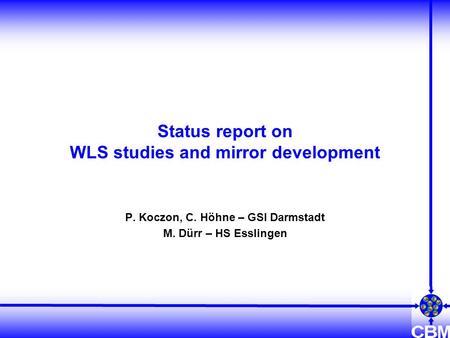 Status report on WLS studies and mirror development P. Koczon, C. Höhne – GSI Darmstadt M. Dürr – HS Esslingen.