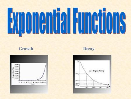 GrowthDecay. 8.2 Exponential Decay Goal 1: I will graph exponential decay functions. Goal 2: I will use exponential decay functions to model real-life.
