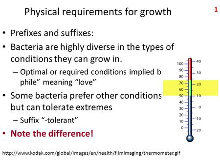 Physical requirements for growth