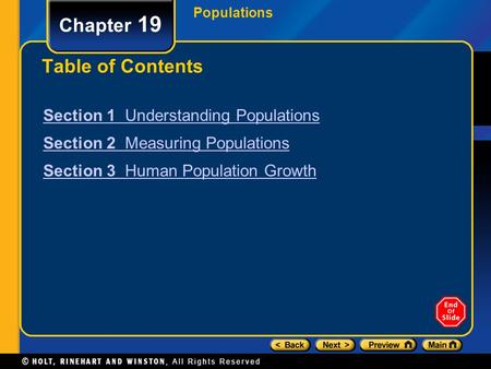 Chapter 19 Table of Contents Section 1 Understanding Populations
