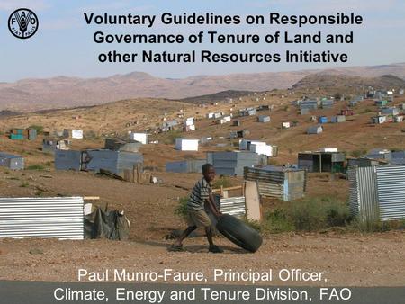 Voluntary Guidelines on Responsible Governance of Tenure of Land and other Natural Resources Initiative Paul Munro-Faure, Principal Officer, Climate, Energy.