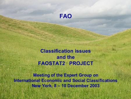 FAO Classification issues and the FAOSTAT2 PROJECT Meeting of the Expert Group on International Economic and Social Classifications New York, 8 – 10 December.