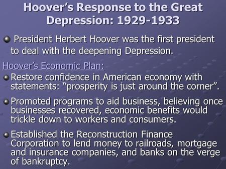 Hoover’s Response to the Great Depression: