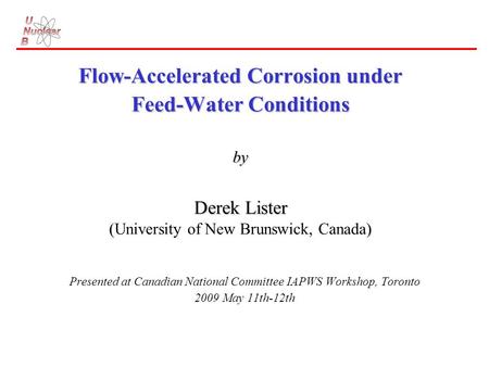 Presented at Canadian National Committee IAPWS Workshop, Toronto