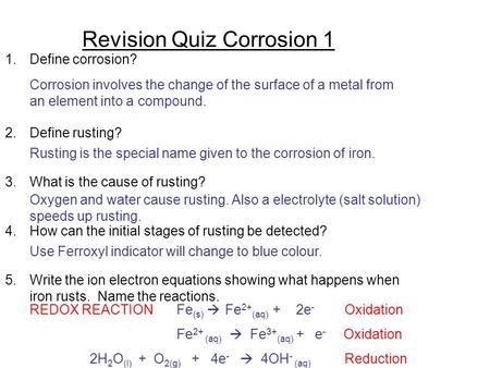Revision Quiz Corrosion 1