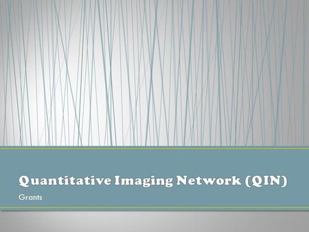 Grants. The mission of the Quantitative Imaging Network (QIN) is to improve the role of quantitative imaging for clinical decision making in oncology.